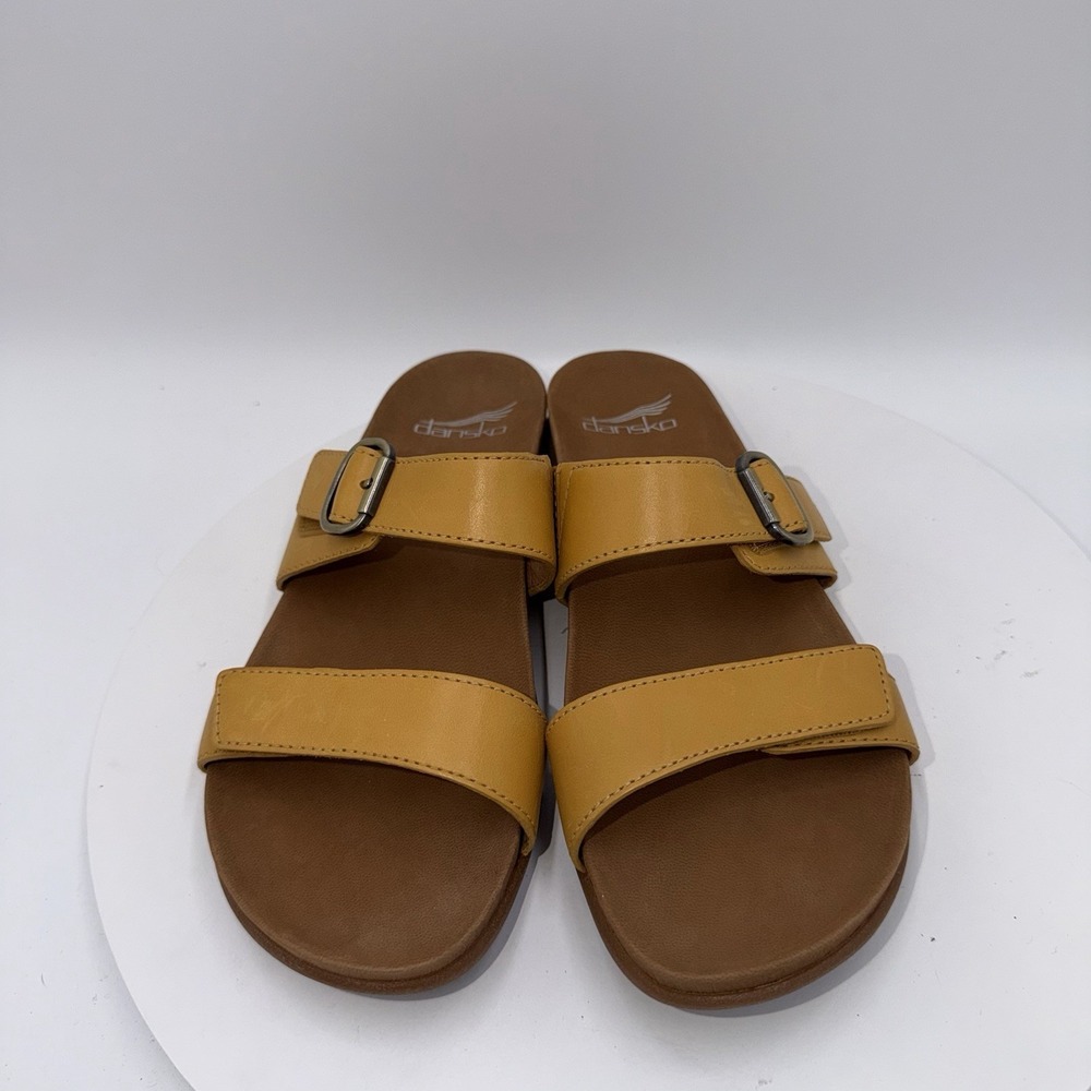 Dansko Justine Yellow Leather Double Strap Wedge Sandals Women's Size 38/7.5-8 - Picture 3 of 8